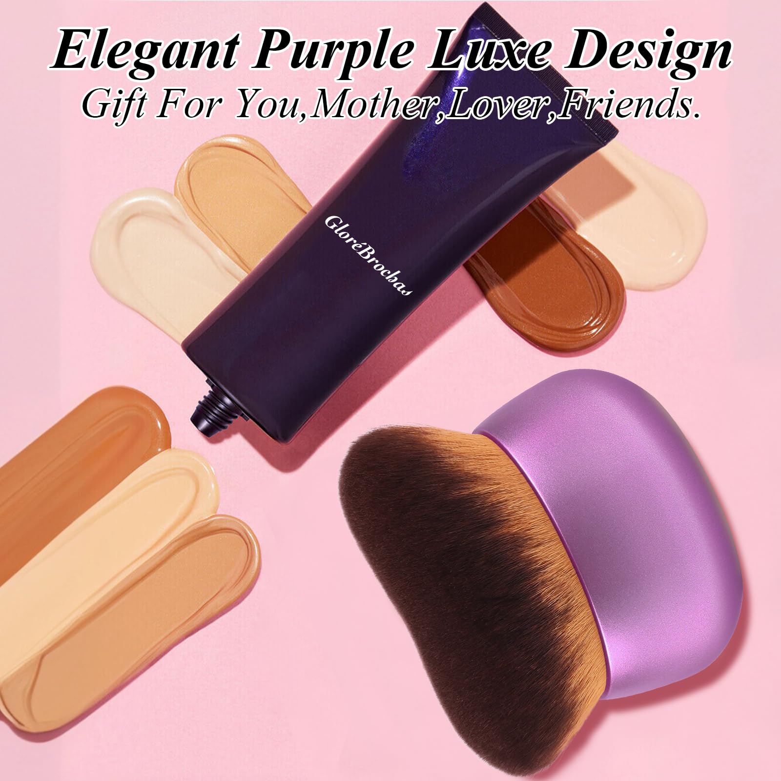 GloréBrochas 75MM Extra Large Self Tanner Kabuki Makeup Brush – Ultra Soft Dense Vegan Bristles for Body Makeup, Bronzer & Foundation–Applies Tanning Mousse, Lotion & Self Tanner–Purple, Wet & Dry