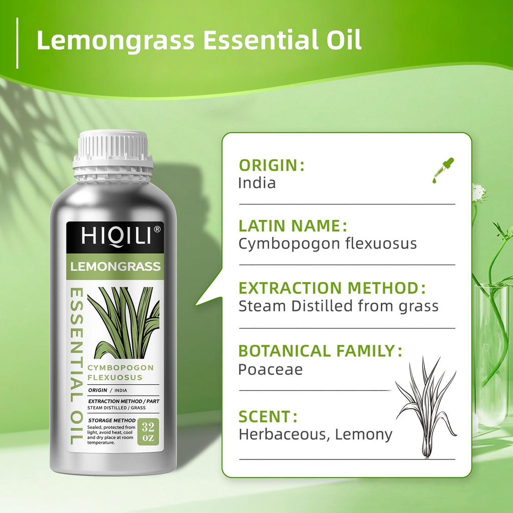 HIQILI Lemongrass Essential Oil Large Capacity for Body Massage