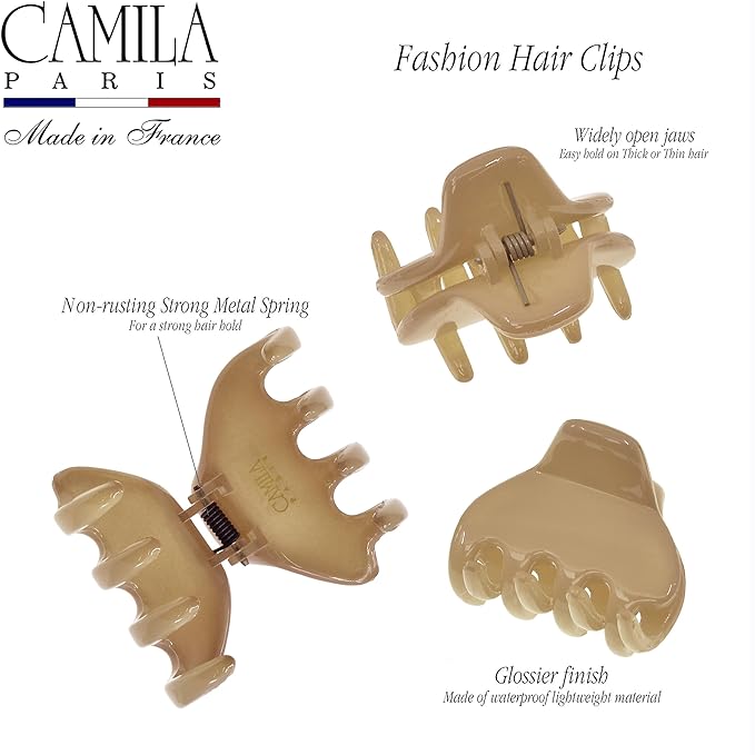 Camila Paris CP3734 French Hair Clip for Women, Small 2 inches Girls Hair Claw Clips Jaw Fashion Durable and Styling Hair Accessories for Women, Strong Hold No Slip Grip, Made in France