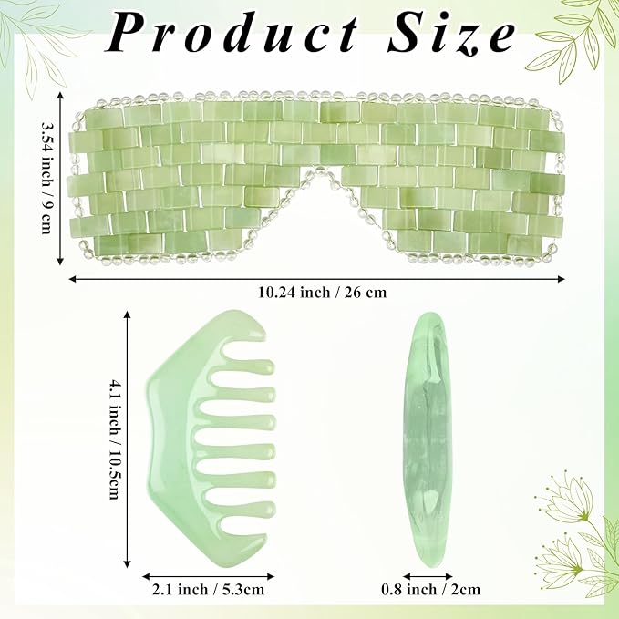 2 Pcs Jade Eye Mask and Hair Comb Set Green Jade Stone Eye Mask White Facial Cooling Set Resin Guasha Scalp Comb Facial Massage Tool for Relax Alleviate Puffiness Esthetician Supply (Classic Color)