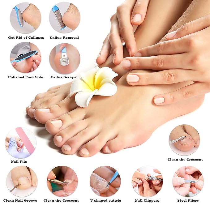 Pedicure Kits - Callus Remover for Feet, 23 in 1 Professional Manicure Set Pedicure Tools Stainless Steel Foot Care, Foot File Foot Rasp Dead Skin for Women Men Home Foot Spa Kit, Blue23