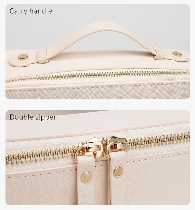 LETGO Clear Makeup Bag Organizer,Travel Toiletry Bag Cosmetic Case for Women,Portable Beach Make Up Skincare Pouch Car Organizer Bag with Zippers for Essentials(Large-Beige)