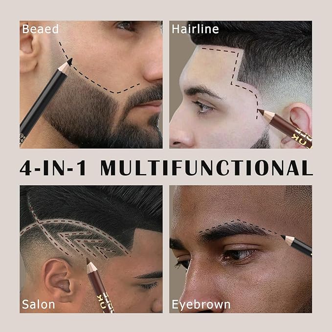 Noerrors 12Pcs Barber Pencil Set Hairline Enhancement Pencils Kit for Lineup Magic Beard Shaping Beard Guide Pen with Sharpener Barber Chalk for Beard Makeup Design for Men Black Tan Brown
