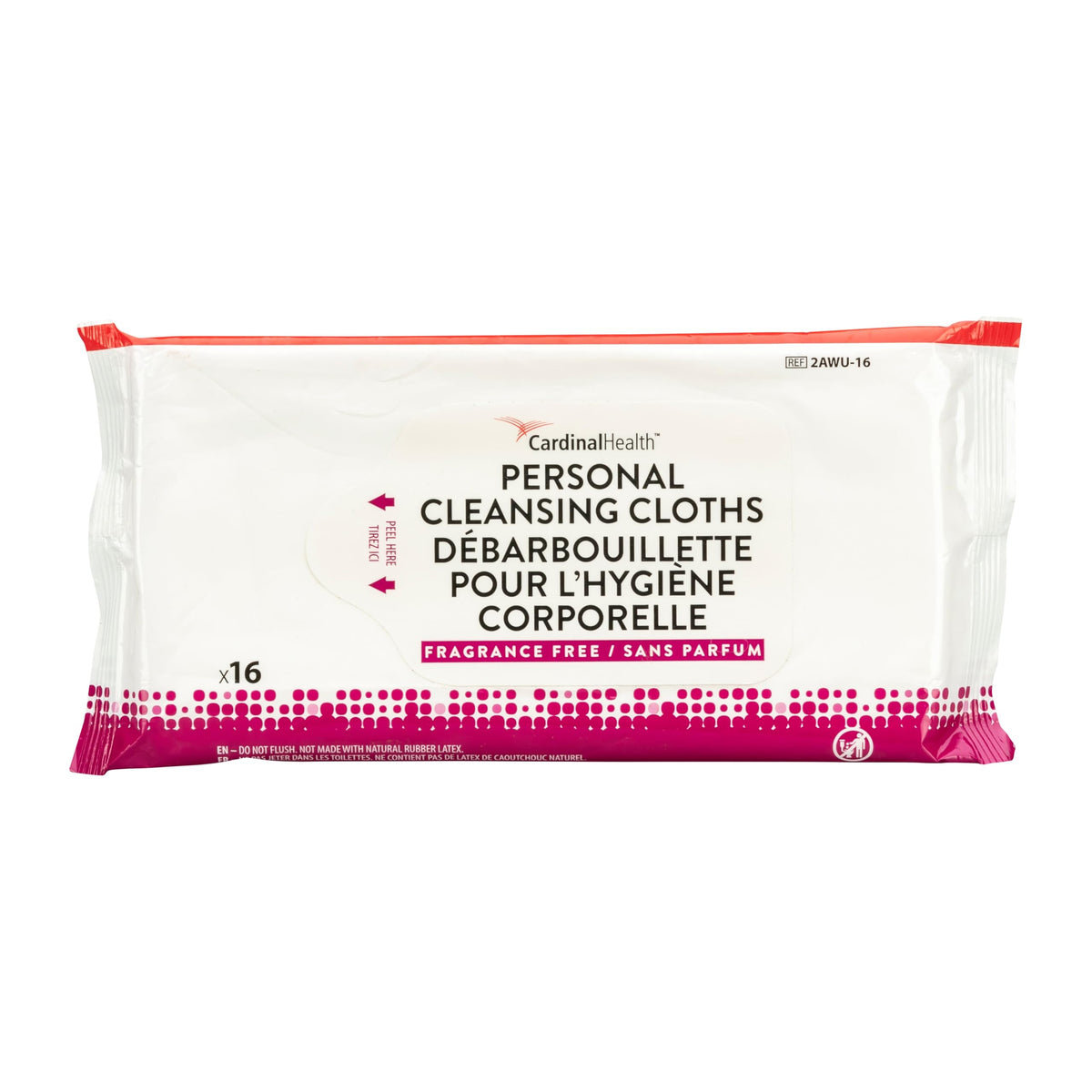 Cardinal Health 2AWU-16 Personal Cleansing Wipe - Non-Flushable - Fragrance Free - 9 x 13 in - Infused with Aloe - Pre-moistened - pH Balanced, 1 Pack of 16