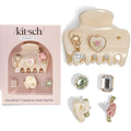 KitschPop ™ Hair Clips For Women with Charm Sets -Customizable Cloud Claw Clip With Interchangeable Collectible Cute Charms - Pearlized Cream, 7pcs Set
