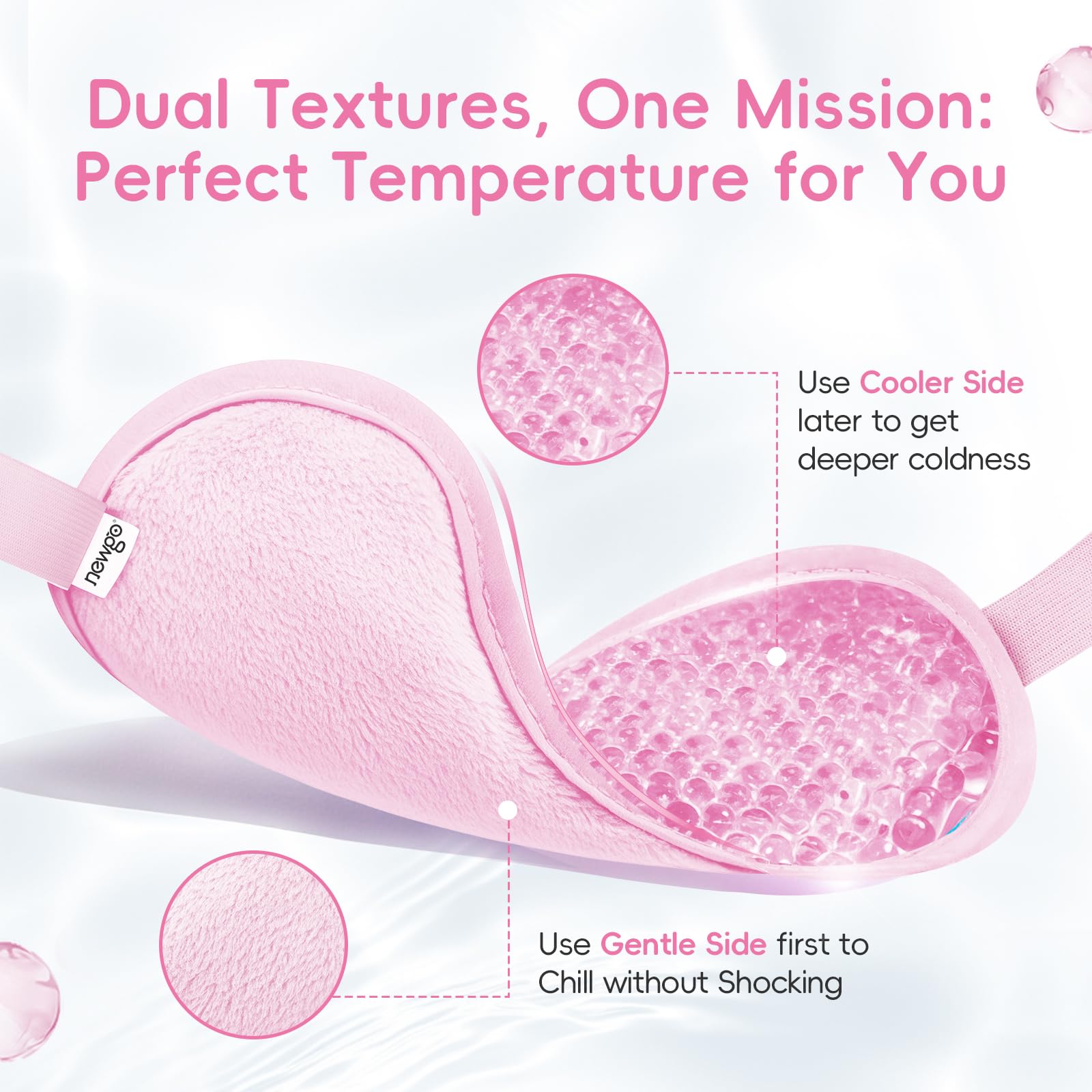 NEWGO Cooling Gel Cold Eye Mask for Puffy Eyes, Reusable Ice Pack with Soft Plush Backing for Dark Circles, Migraine, Stress Relief - Pink