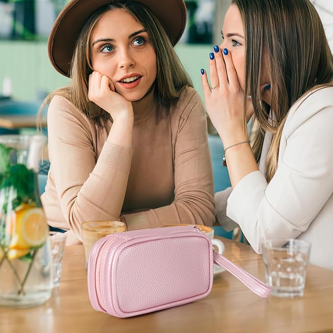 Teircno Portable Tampon Organizer, Beige PU Pouch with Handle and Zipper for Women's Period Bags