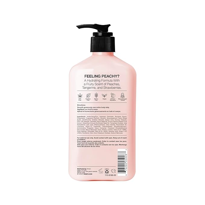 Hempz Juicy Peach Lotion, Natural Hemp Seed Oil Hydrating Body Moisturizer with Shea Butter, Peach Extract, and Aloe Vera Extract, 17 fl.oz.