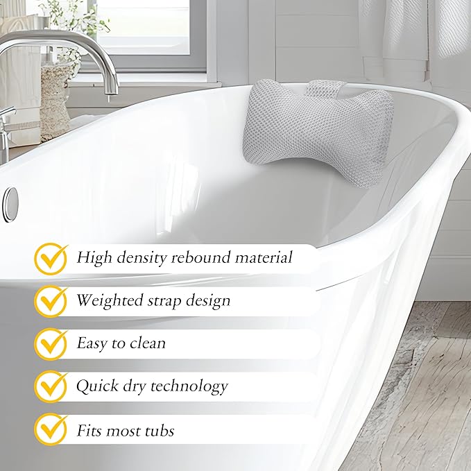 Keoltuo Hot Tub Pillow (2-Pack)，Bath Pillow for Headrest，Universal Spa Pillow Height Adjustable Chaise Lounge Pillow for Bathtub（Grey）
