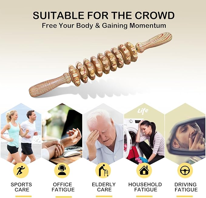 Deston Wooden Massager Handheld Roller Trigger Point Massager Stick for Fascia, Cellulite, Muscle & Abdomen , Body Therapy Massager, Muscle Belly Relief Tool…