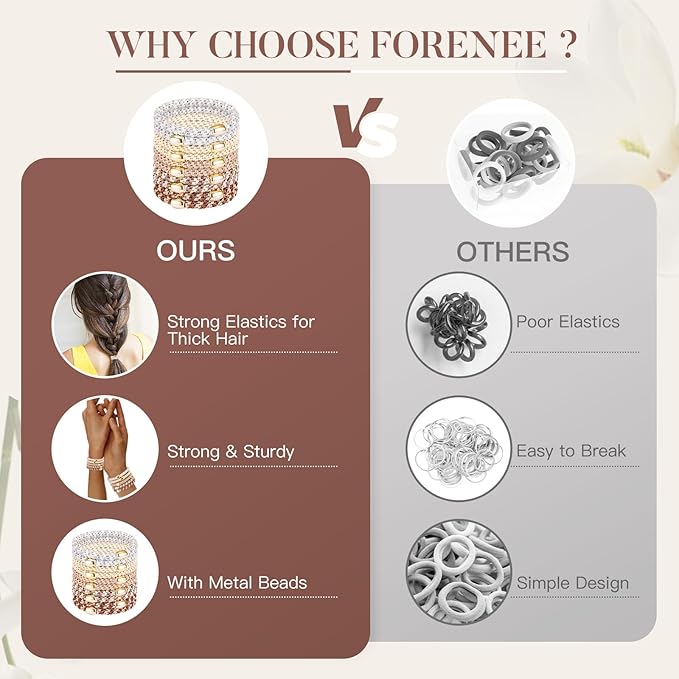 FORENEE Hair Ties No Damage - 10PCS Ponytail Holders - Elastic Hair Ties for Thick Hair - Braided Hair Bands for Women Girls's Hair - Milk apricot color