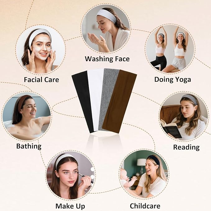 Huachi Headbands for Women Non Slip 16 Pack Elastic Sports Hair Bands for Women, Soft Cotton Cloth Headband for Workout Yoga Fashion Hair Accessories, Black White Gray Trendy Head Bands
