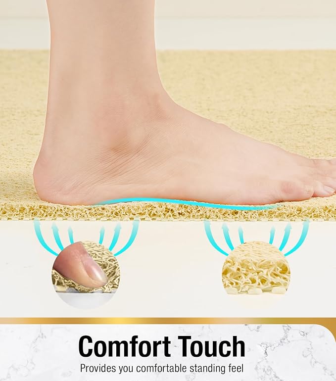 HITSLAM Shower mat Non Slip, 24 x 16 Inch Bath Mat for Tub with Drain Holes, Soft PVC Loofah Bathtub Mat Non Slip, Quick Drying Bathroom Shower Mat, Beige