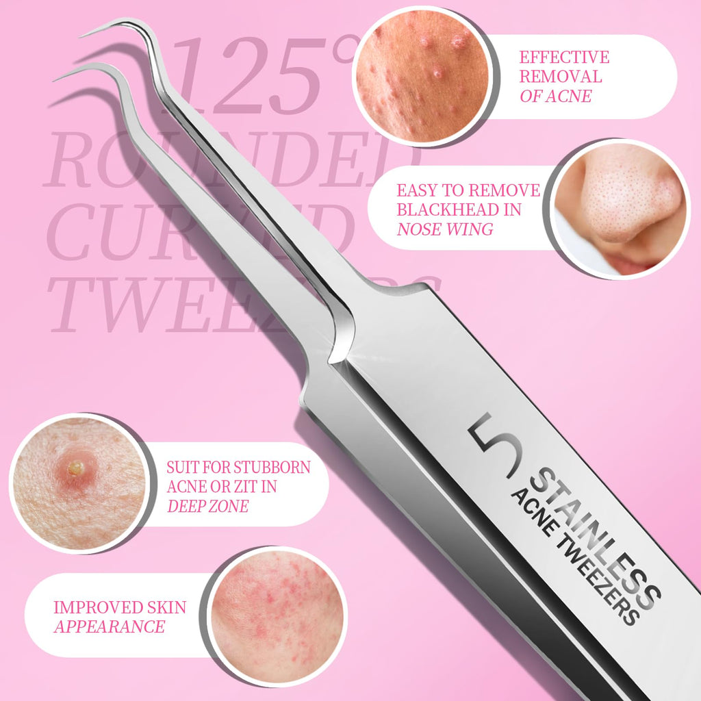Teenitor Blackhead Remover and Pimple Popper Tool Kit, 2 Blackhead Extractor, 1 Ingrown Hair Tweezers, 2 Pimple Extractor Pore Extractor Blackhead Remover Tool Acne Tools
