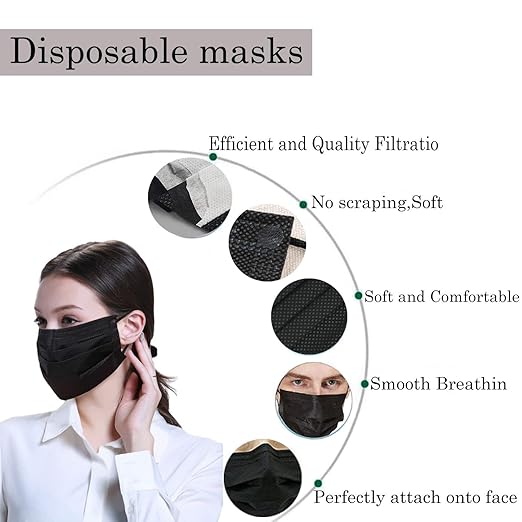 Wecolor 100 PCS Black Masks, Disposable Face Mask, 3 Ply Protection Masks