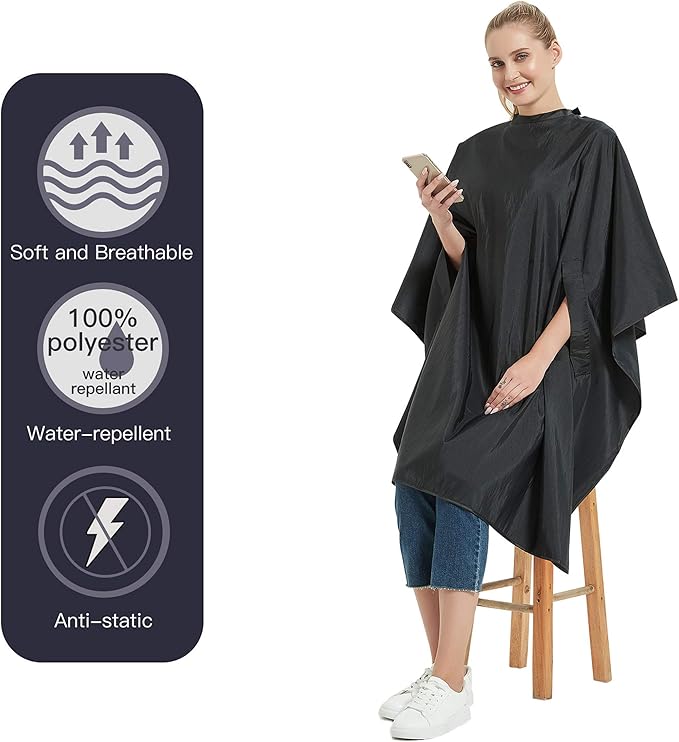 PERFEHAIR Hair Cutting Cape with Snaps Closure, Salon Hairdressing Styling Barber Cape with Hand Holes-51 x 58 Inches, Black