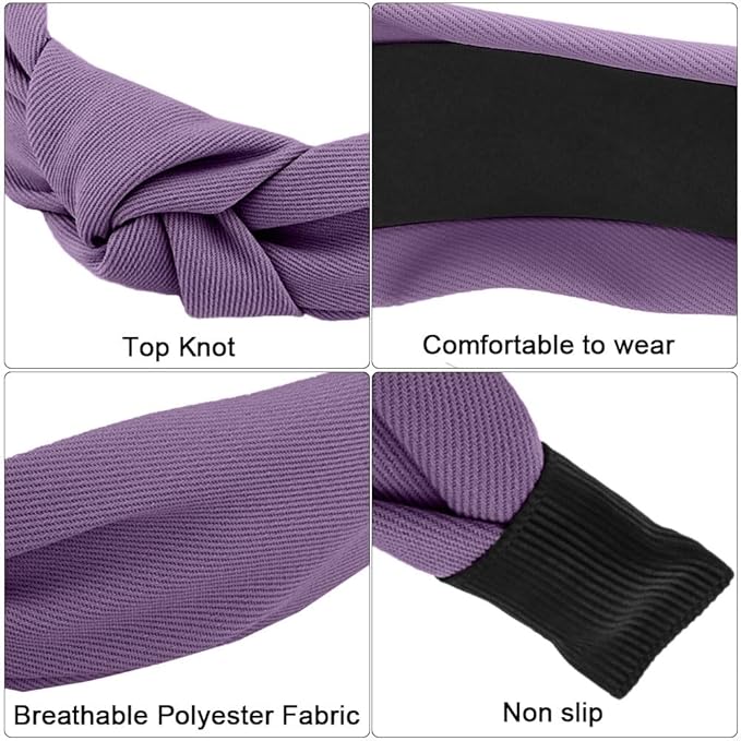 AHONEY 5 Pack Purple Knotted Headbands for Women Trendy Fashion Thick Headbands Top Knot Non Slip Cute Hair Accessories Headband Pack Diademas Para Mujer