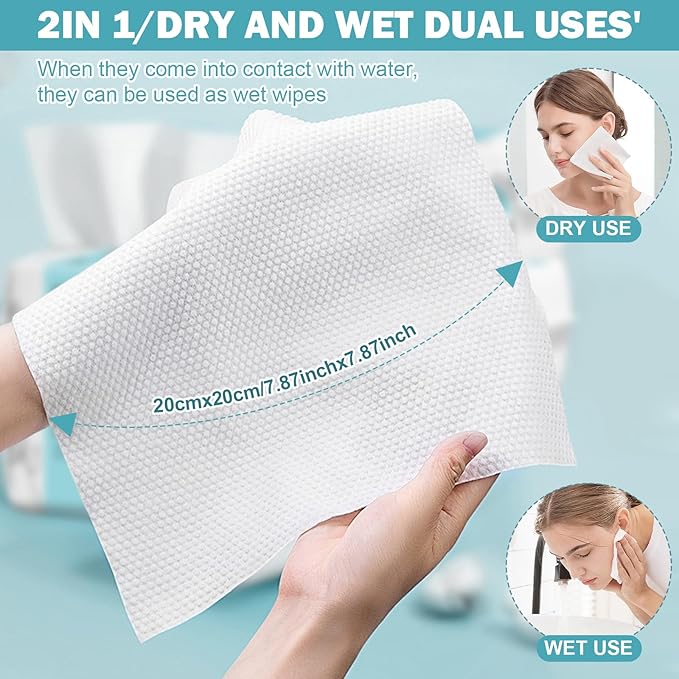 Face Towels, Disposable Face Towel 100 Count, Makeup Remover Dry Wipes, Soft Cotton Dry Wipes Facial Cloths Towelettes for Washing and Drying, Facial Tissue for Cleansing, Skincare
