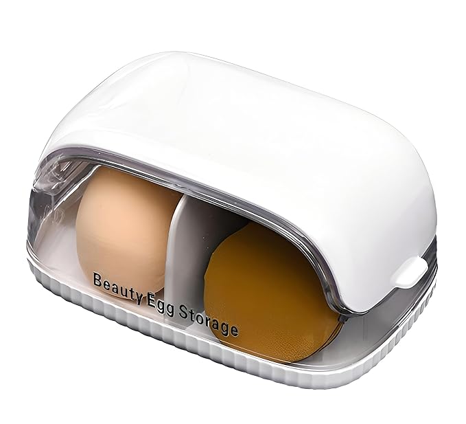 LamChyar Beauty Blender Holder, Makeup Sponge Holder with Lid, Beauty Blender Organizer, Makeup Sponge Case for Countertop (White Lid)