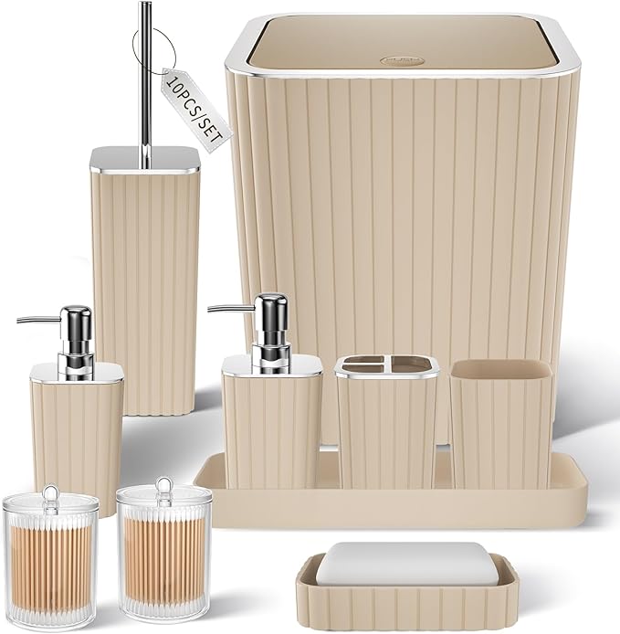 XLHOMO Bathroom Accessory Set - 25PC Green Bathroom Sets, Bathroom Set with Shower Curtain and Rugs, Dark Green Shower Curtain Set, Trash Can, Qtip Holder & Soap Dispenser
