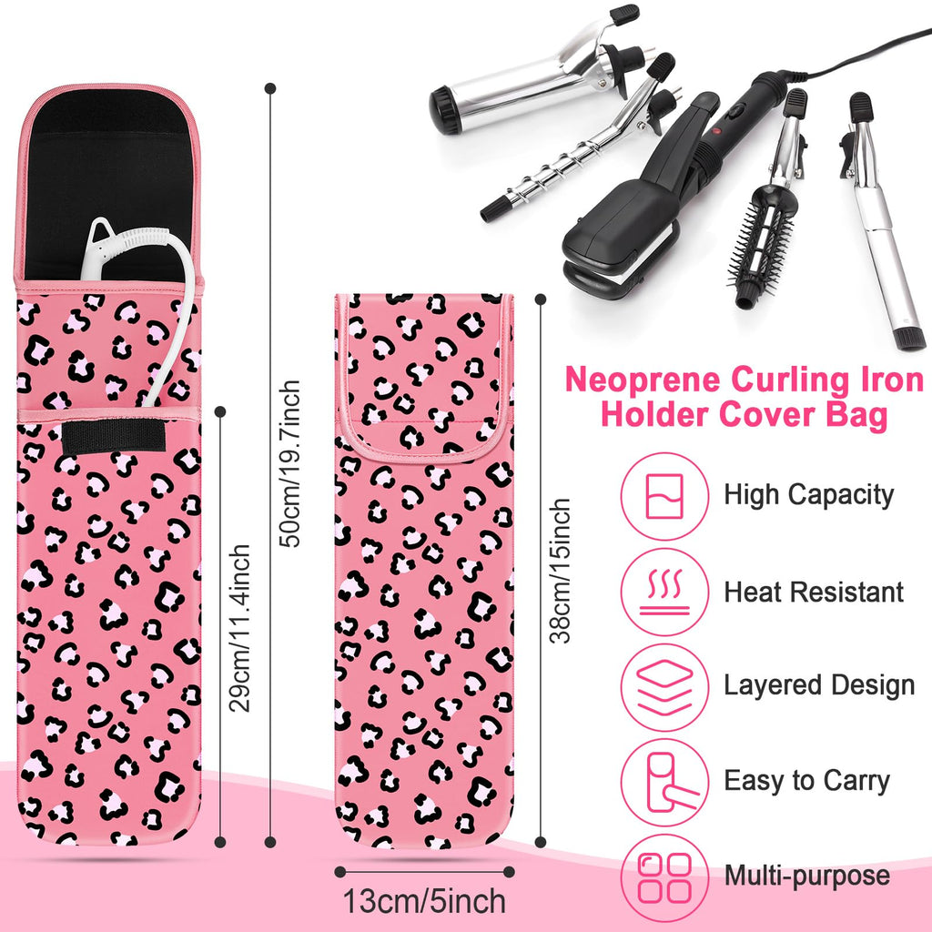 Shappy 2 Pcs Heat Resistant Curling Iron Flat Iron Travel Case,Leopard