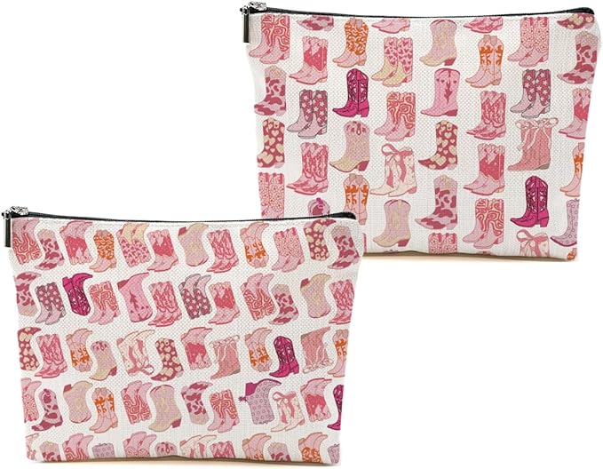DHKG 2pcs Western Makeup Bag Western Gifts for Women Cosmetic Bag Cowgirl Gifts for Women, Girls Sister, Pink Boots Cowboy Boots Gift Christmas Birthday Gift, Cowgirl Stuff