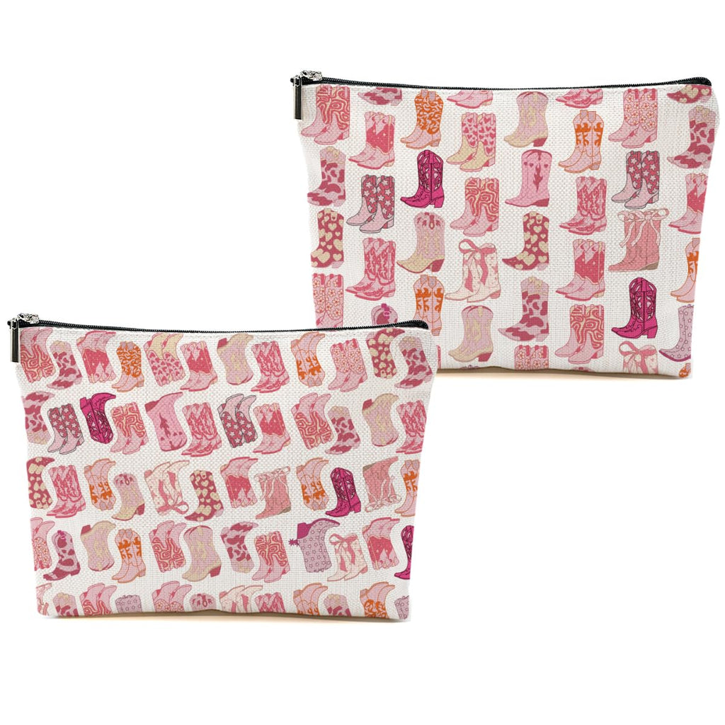 DHKG 2pcs Western Makeup Bag Western Gifts for Women Cosmetic Bag Cowgirl Gifts for Women, Girls Sister, Pink Boots Cowboy Boots Gift Christmas Birthday Gift, Cowgirl Stuff