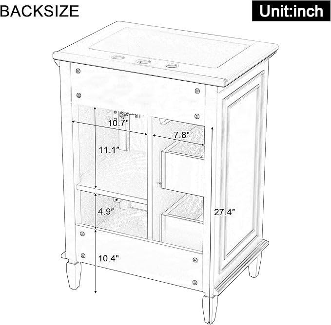 Harper & Bright Designs 24" Bathroom Vanity with Sink, Free Standing Single Basin Vanity Set with Tip-Out Drawer, 2 Drawers, and One Door, Storage Cabinet with Ceramic Basin for Bathroom, Green