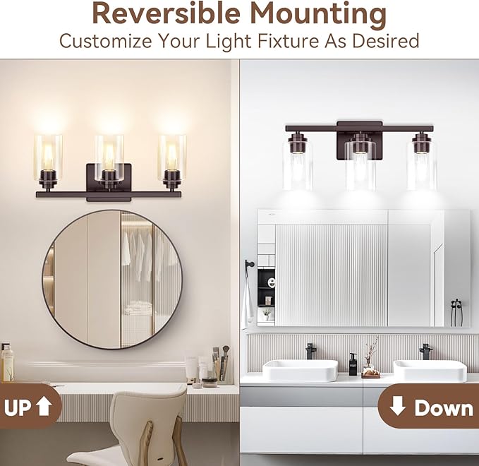 VerRon 19" Brown Modern Vanity Lights Over Mirror with Clear Glass Shades