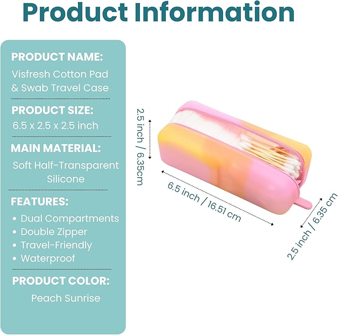 Cotton Pad Swab Travel Case, 2-in-1 Waterproof Organizer (Peach Sunrise)