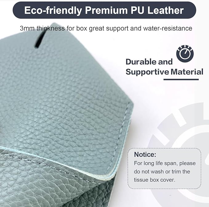 PENGLONG Tissue Box Cover 5X5X5'' PU Leather Tissue Holder Square Tissue Cube Box Organizer for Bathroom Vanity Countertop, Car, Night Stands, Office, Home, Kitchen (1Pack, Light Blue)