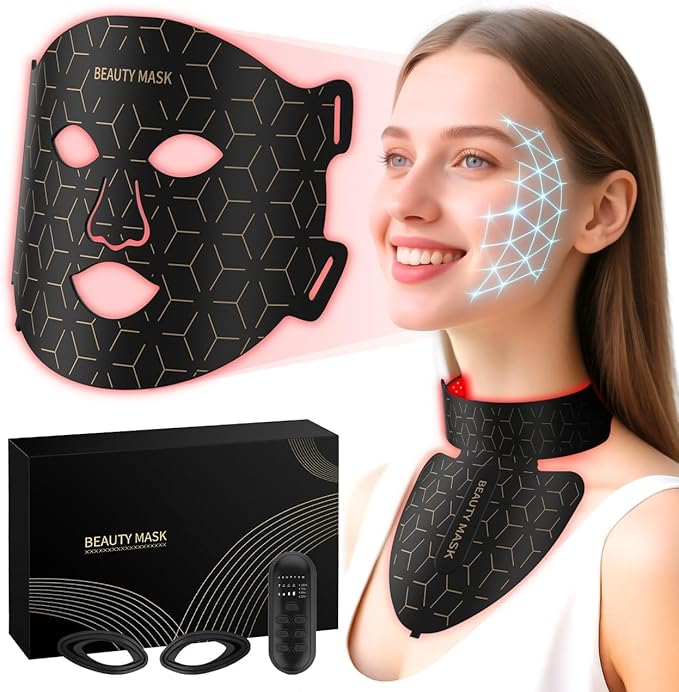 Red Light Therapy for Face & Neck, FDA-Cleared Red Light Mask with 850nm NIR, 7-1 Colors LED Light Therapy mask, Rechargeable LED Mask for Anti-Aging, Skin Firming & Radiant Glow at Home