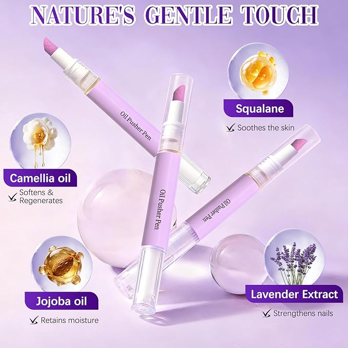 3PCS 2-in-1 Cuticle Oil Pusher Pen, Ceramic Cuticle Pusher & Oil Pen, Nail Care Tool for Dry Damaged Nails Hangnails Moisturiz Polish Brighten