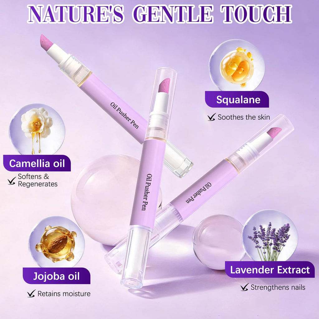 3PCS 2-in-1 Cuticle Oil Pusher Pen, Ceramic Cuticle Pusher & Oil Pen, Nail Care Tool for Dry Damaged Nails Hangnails Moisturiz Polish Brighten