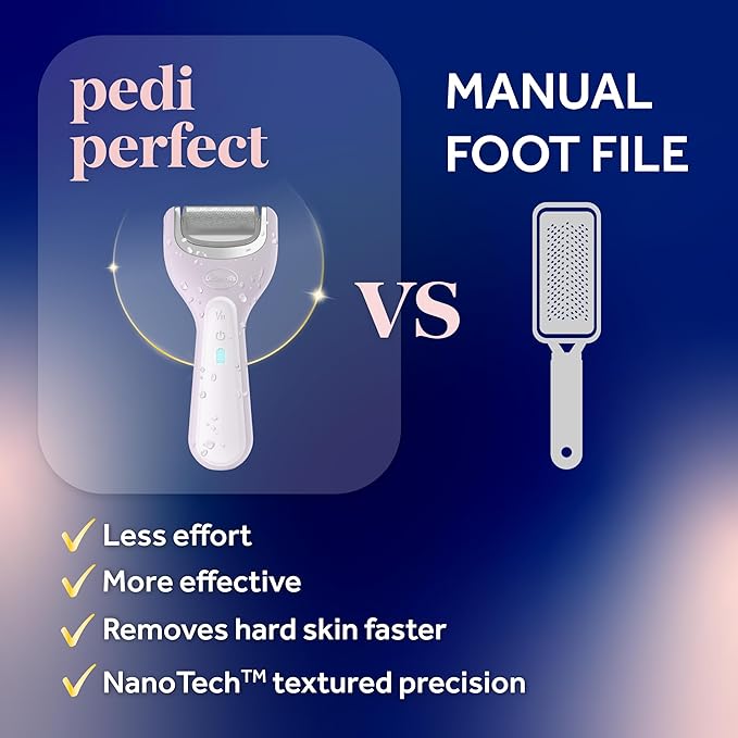 Dr. Scholl's Pedi Perfect Electric Foot Callus Remover, Waterproof, Rechargeable with x2 Roller Heads, Removes Hard Skin for Soft Beautiful Feet, 90 Minute Run Time, Dust Catcher, Pedicure Tools