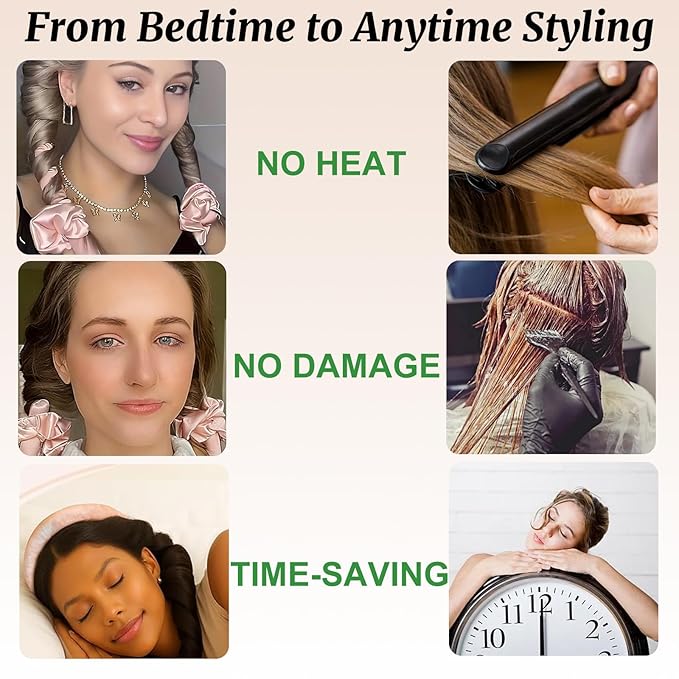 Heatless Curls Overnight,Hair Curlers to Sleep In,No Heat Satin Curling Rod Set Rollers,Sleeping Blowout Headband, Foam Curly Ribbon Styling Tool for Long Hair