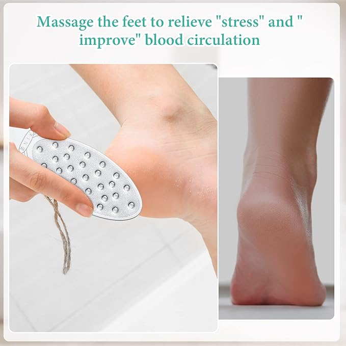 2 Pcs Stainless Steel Foot File Callus Remover Double Sided Metal Foot Scraper Rasp Scrubber for Wet or Dry Skin Professional Pedicure Tool for Hard Skin Cracked Heels Feet (Classic Style)