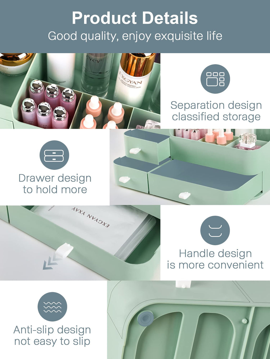 ONXE Makeup Organizer with Drawers,Large Capacity Countertop Organizer for Vanity,Bathroom and Bedroom Desk Cosmetics Organizer for Skin Care,Brushes, Eyeshadow, Lotions, Lipstick, Nail Polish