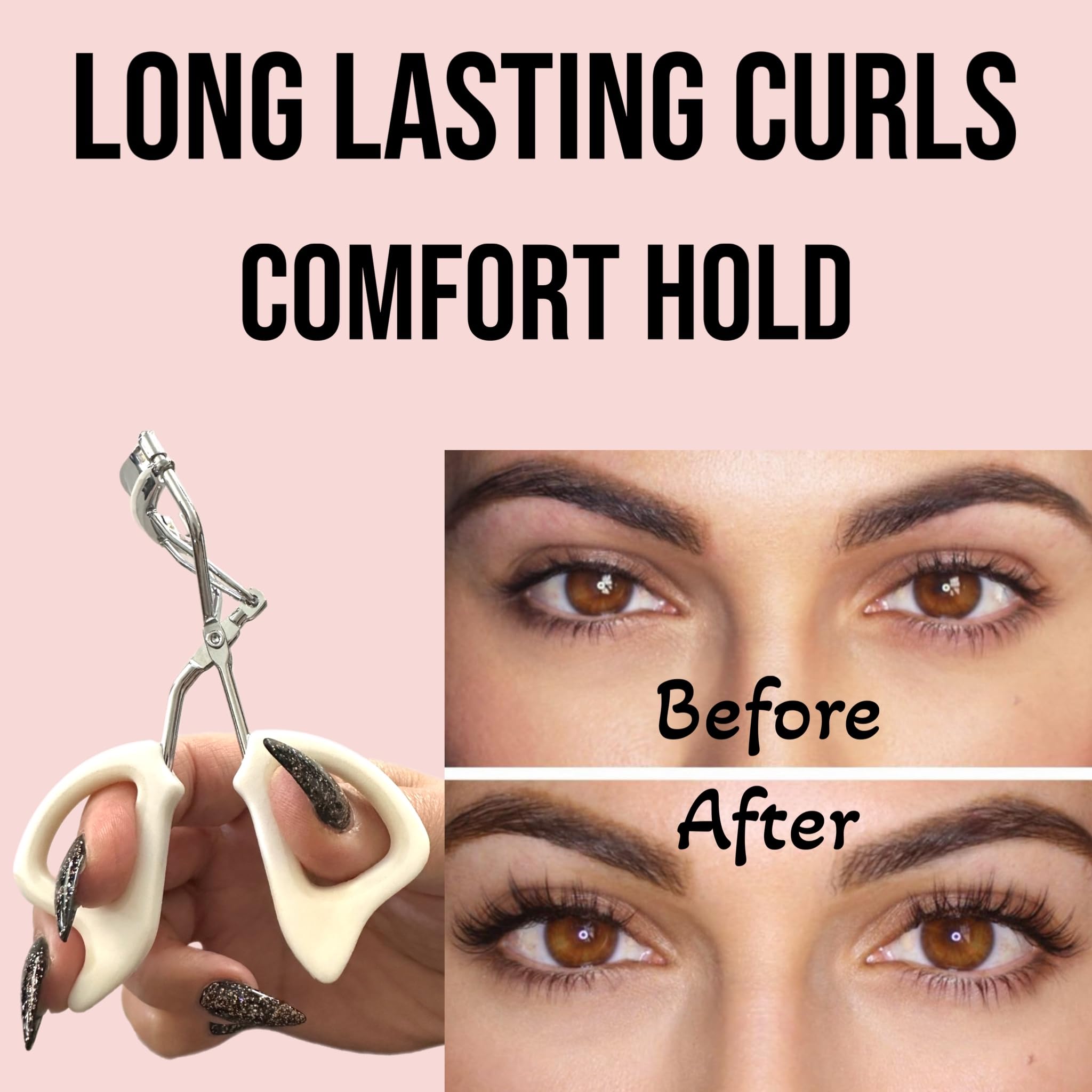 Precision Comfort Hold Easy Grip Professional Eyelash Curler Long Lasting Lifted Eyelashes Ergonomic Comfort Hold Voluminous Curls in Seconds Non-Slip Finger Grip (x2 White)