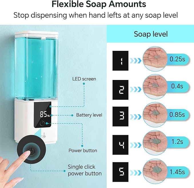 LAOPAO Automatic Soap Dispenser Wall Mount Rechargeable Liquid Soap Pump for Kitchen, Touchless Soap Dispenser for Dish/Hand/Shower Soap, Home & Commercial, 540ml, White