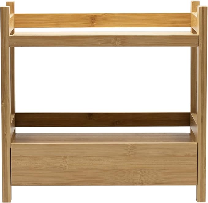 Sorbus 2-Tier Bamboo Countertop Shelf with Hidden Drawer for Vanity, Matcha Shelf, Bathroom Storage Cabinet, Under Sink Organizer, Bathroom Storage, Matcha Station Shelf (13″ L x 6.5″ W x 12.6″ H)