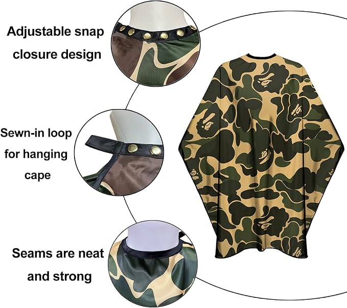 Barbohoo Barber Cape for Men Professional Hair Cutting Salon Cape with Snap Closures Waterproof Large Hairdressing Styling Cape Gown for Barber- 63”× 56” (New Camouflage A)