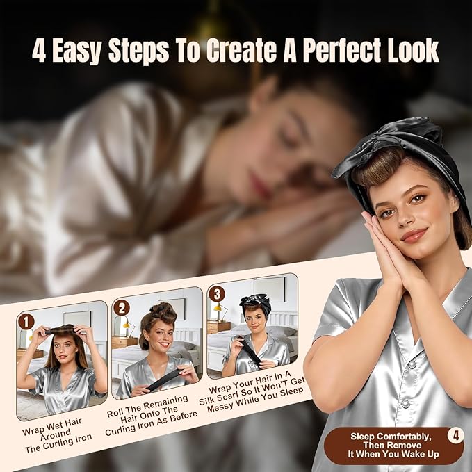 TULOBI 3 Pcs Heatless Curls Overnight - Velvet Heatless Hair Curler with Satin Scarf, Overnight Jumbo Rods, Blowout Hair Curlers to Sleep in for Fine/Thick/Long Hair (Black)