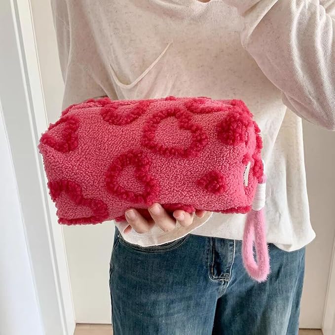 SxoSyo Plush Makeup Bags, Cosmetic Cases, Pink Heart