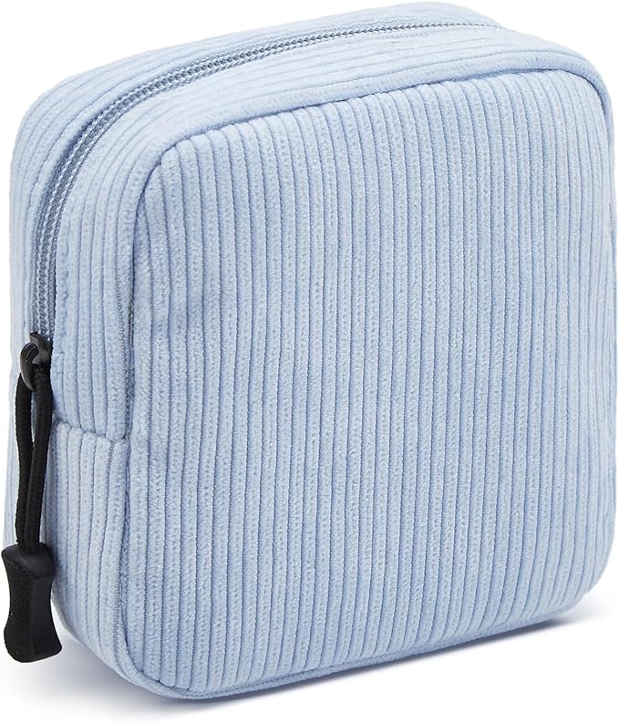 ZOEMTIU Small Makeup Bag for Purse,Mini Cosmetics Bag cute Zipper corduroy Cosmetic Pouch Storage Pouch Travel Toiletry Organizer for Women Girls(Blue)