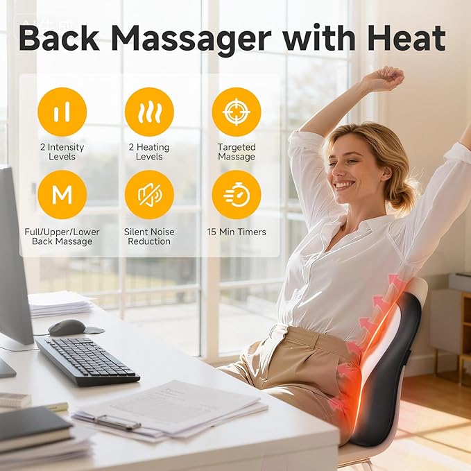 Zorynae Shiatsu Back and Neck Massager for Pain Relief Deep Tissue, Up and Down Rolling Back Massager with Heat, 3D Kneading Massage for Office Home, Birthday Gifts for Women Men Mom Dad