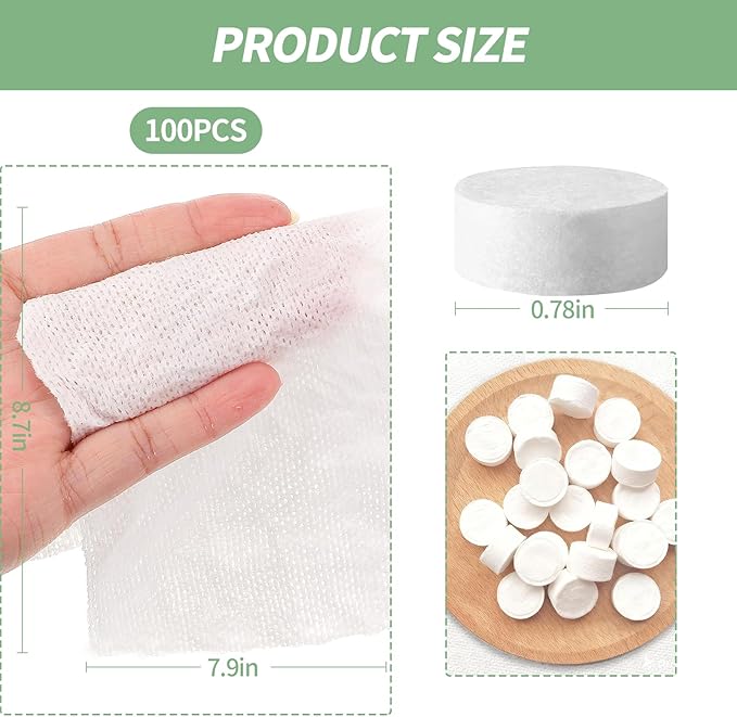 Bolsdoic 100 PCS Compressed Towel, Disposable Compressed Towel Tablets,Individually Packed,Coin-Sized Face Towels for Travel, Camping and Outdoor Sports