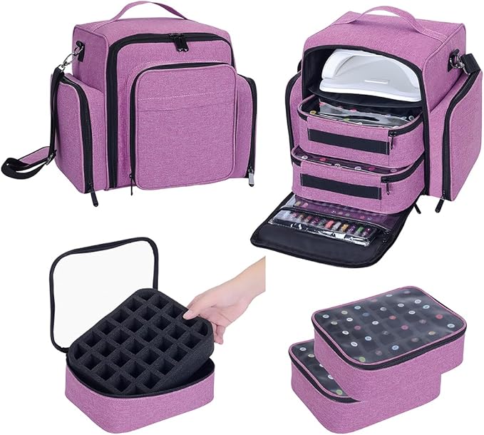UOZL Nail Polish Organizer Case Hold 60 Bottle with 2 Detachable Bag,Purple