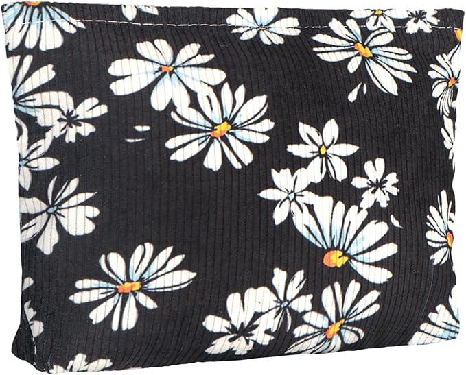 Ksriylm Cute Elegent Black Floral Flower Makeup Pouch for Women Small Make Up Bag for Purse Zipper Initial Makeup Cosmetic Bags Pouches for Purse Aesthetic Travel Toiletry Bags