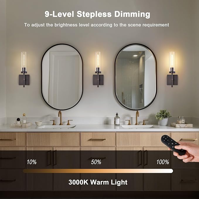 SANTOSTOCK Oil Rubbed Bronze Battery Operated Wall Sconces with Remote Control, Wireless Wall Sconce Set of 2, Rechargeable Cordless Wall Lights for Living Room Bathroom Hallway Entryway Stairwell